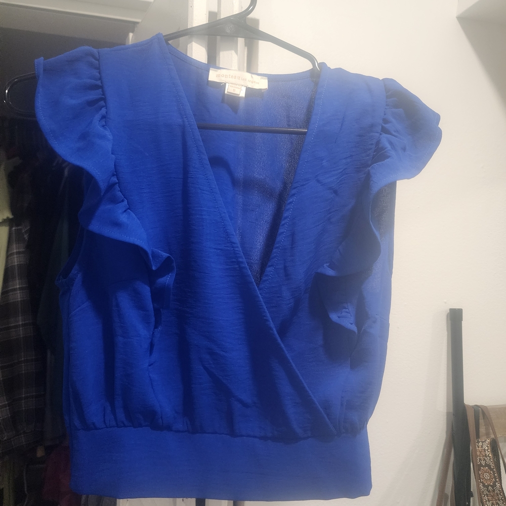 Elegant Blue Ruffled Blouse